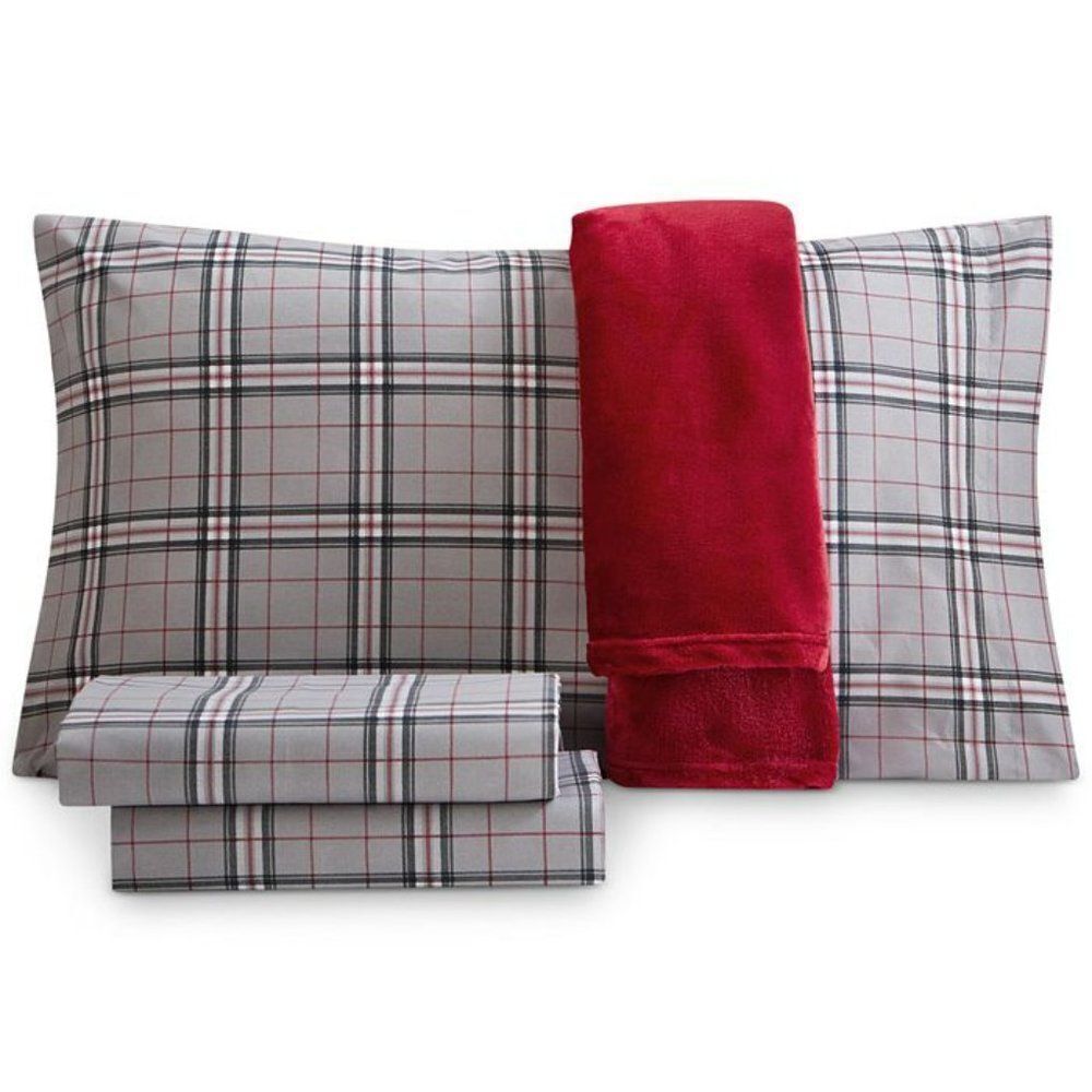Jessica Sanders Holiday 4-Pc. Sheet Set, Grey/Red Plaid, Twin
